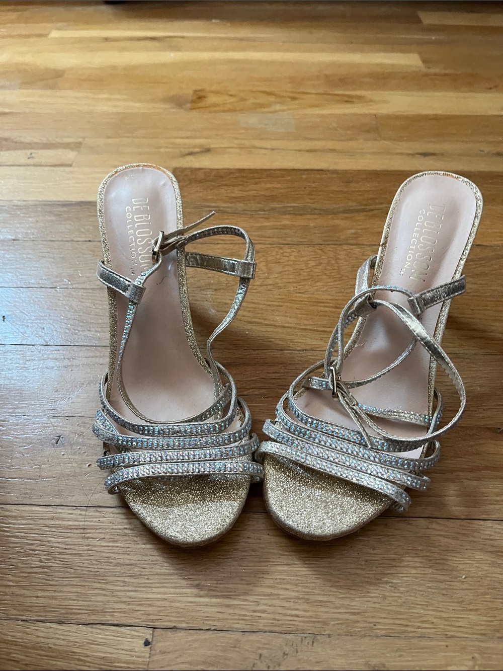 De Blossom Collection Rose Gold Glitter Strappy Heeled Sandals
